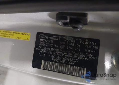 2016 Hyundai Veloster z USA, uszkodzony, nr VIN KMHTC6AD9GU263272